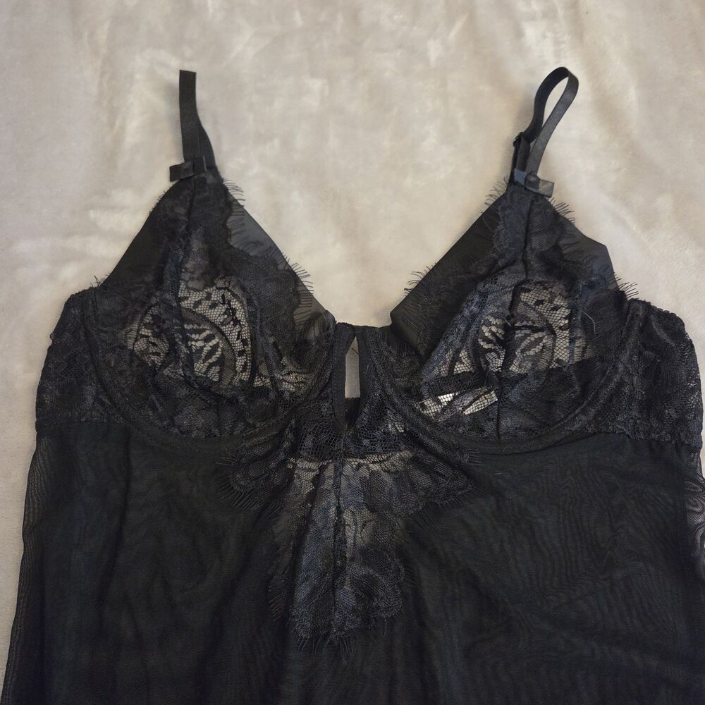 Fashin Nova Long Black Sheer Sexy Gown Nightie Womens Size LARGE Lingerie